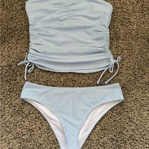 SHEIN Blue and White Striped Bikini